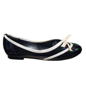 Liliana Black & White Patent Vegan Leather Ballet Flats Bow Embellished 6.5